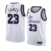 Unisex Los Angeles Lakers LeBron James Nike White City Edition Swingman Jersey
